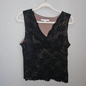 Y2K Black Lace Sleeveless V Neck Top XL